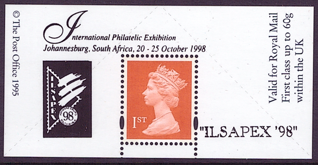 (image for) "Ilsapex '98, Johannesburg" overprinted Boots 1st Class Stamp & Label